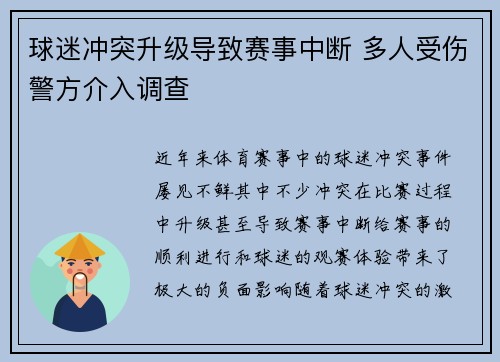 球迷冲突升级导致赛事中断 多人受伤警方介入调查